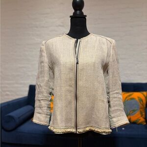 Elie Tahari Cream Linen Zip Front Jacket